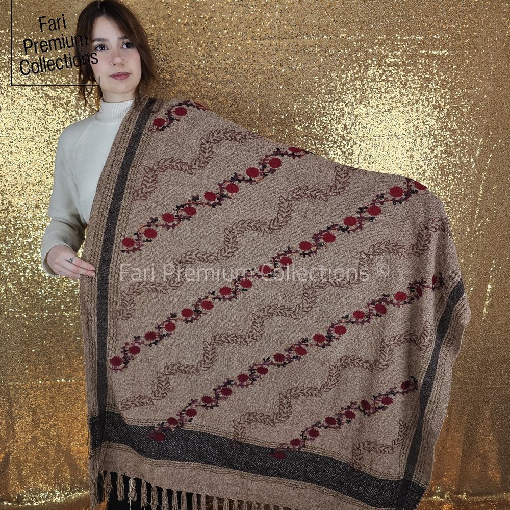 Kashmiri Aari Embroidered Pure Wool Shawl/Wrap/Scarf/Throw Soft & Warm Pakistani